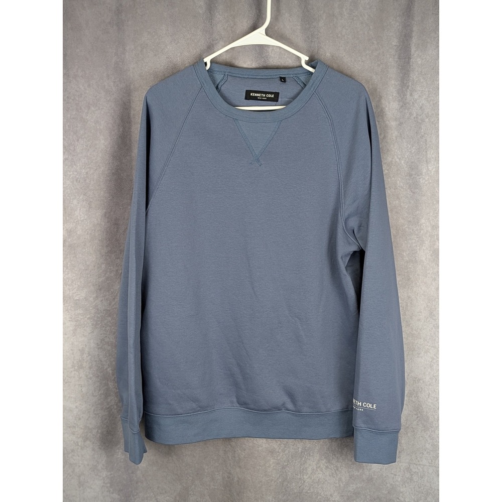 Kenneth Cole New York Men Large Blue Raglan Sleeve Crew Neck Pullover Sweatshirt